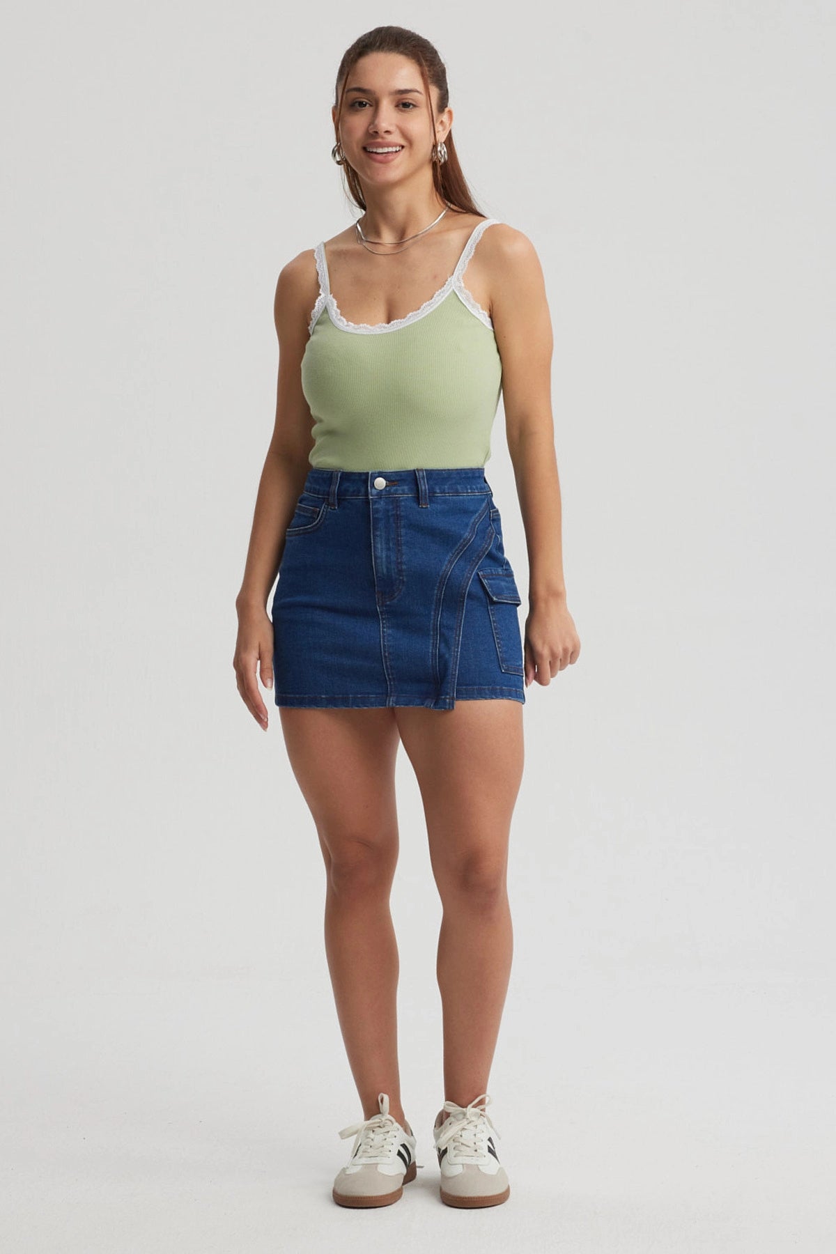 Polera Mujer Encaje Escote Verde Claro