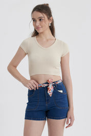 Polera Mujer Crop Sin Costura Gris Melange