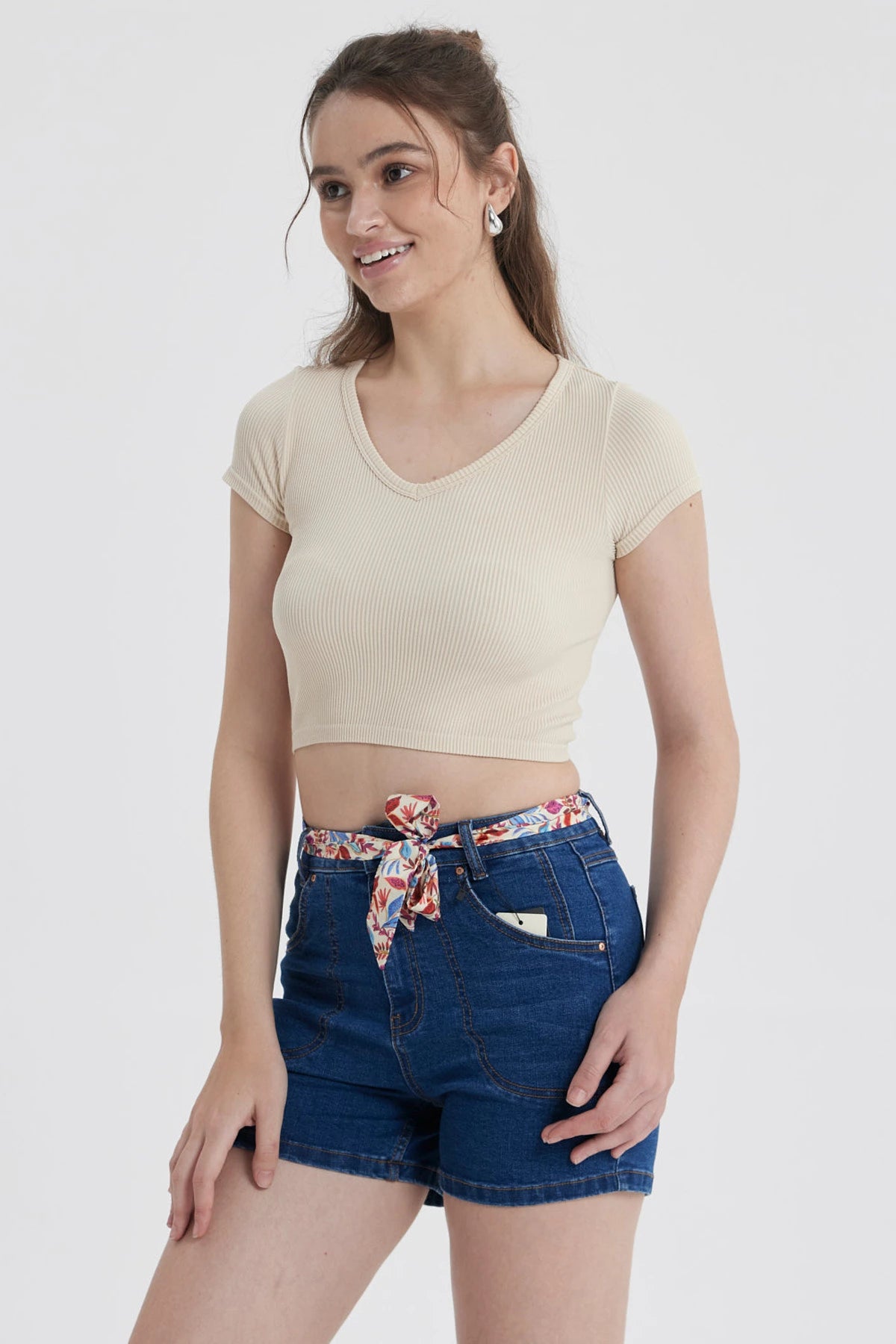Polera Mujer Crop Sin Costura Gris Melange