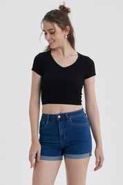 Polera Mujer Crop Sin Costura Negro