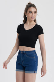 Polera Mujer Crop Sin Costura Negro