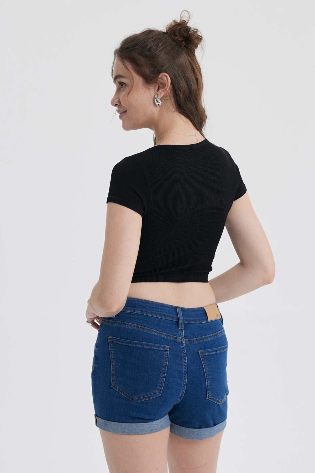 Polera Mujer Crop Sin Costura Negro