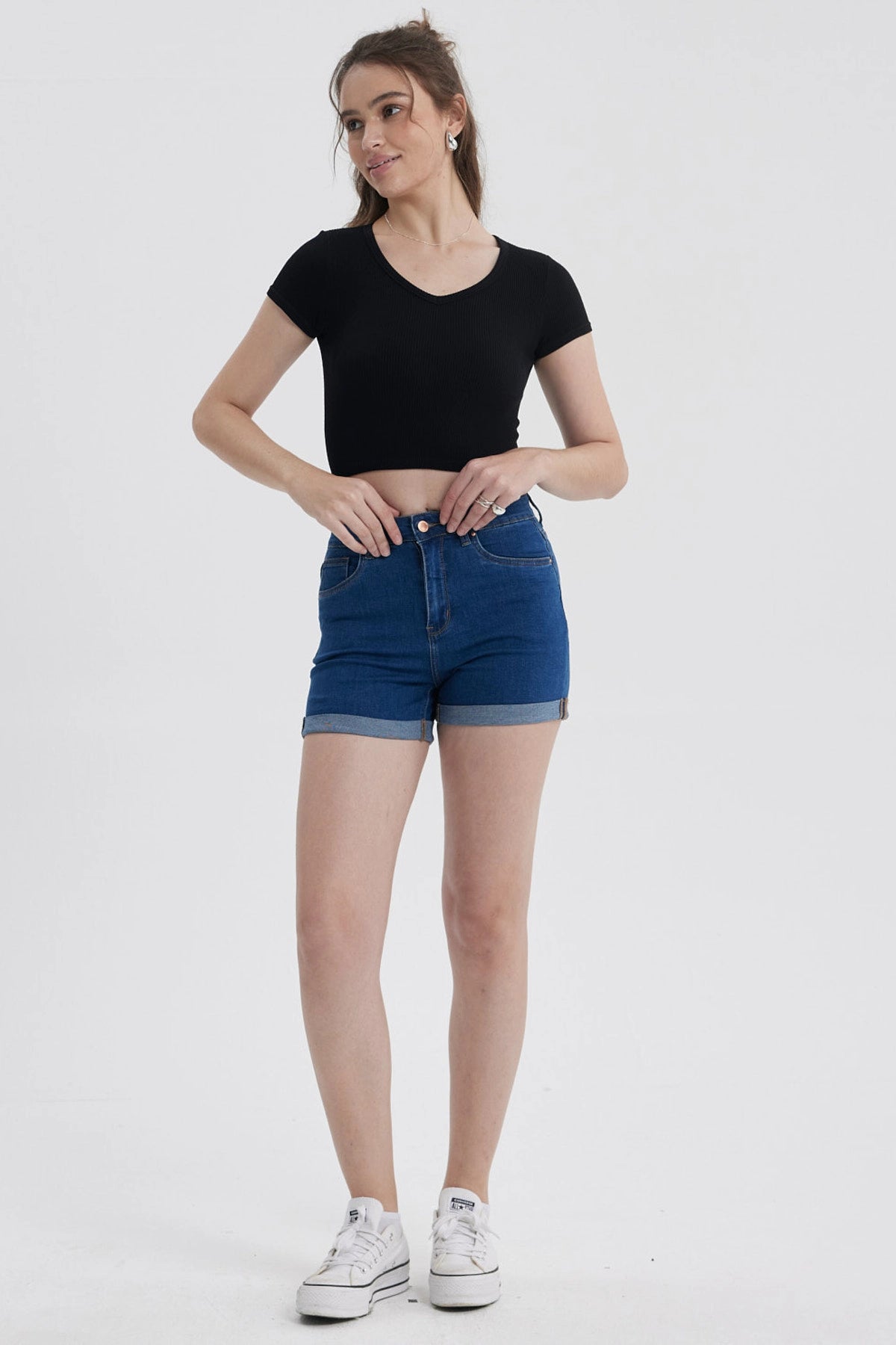 Polera Mujer Crop Sin Costura Negro
