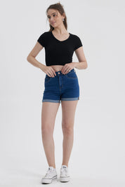 Polera Mujer Crop Sin Costura Negro