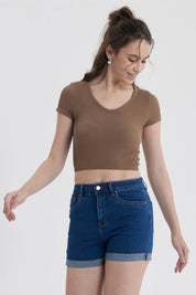 Polera Mujer Crop Sin Costura Chololate
