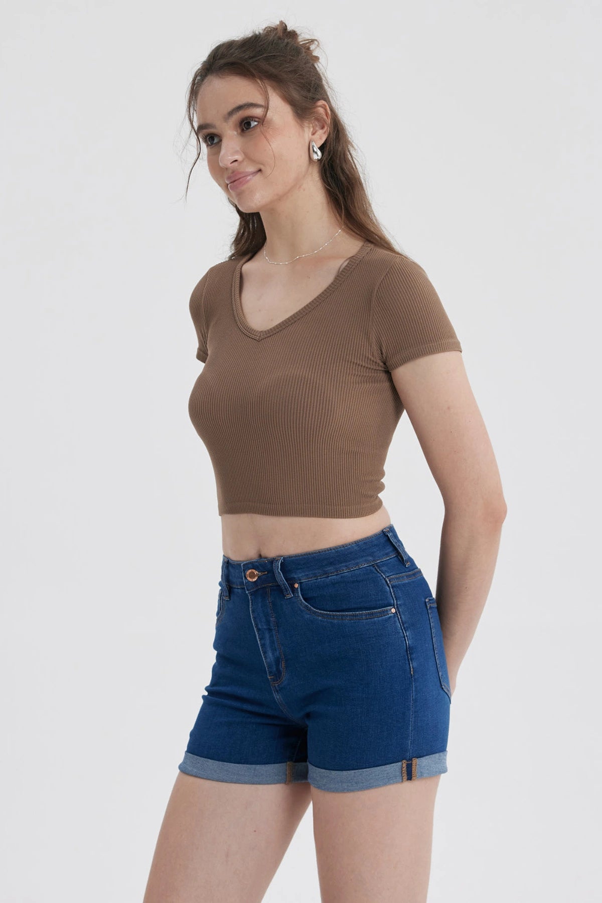 Polera Mujer Crop Sin Costura Chololate
