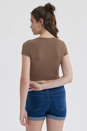 Polera Mujer Crop Sin Costura Chololate
