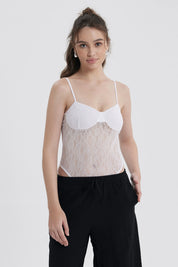 Polera Mujer Body Encaje Blanco