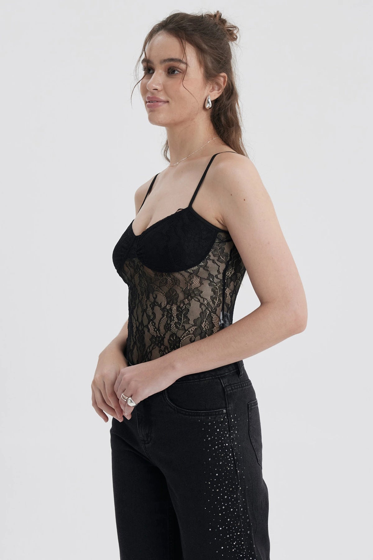 Polera Mujer Body Encaje Negro