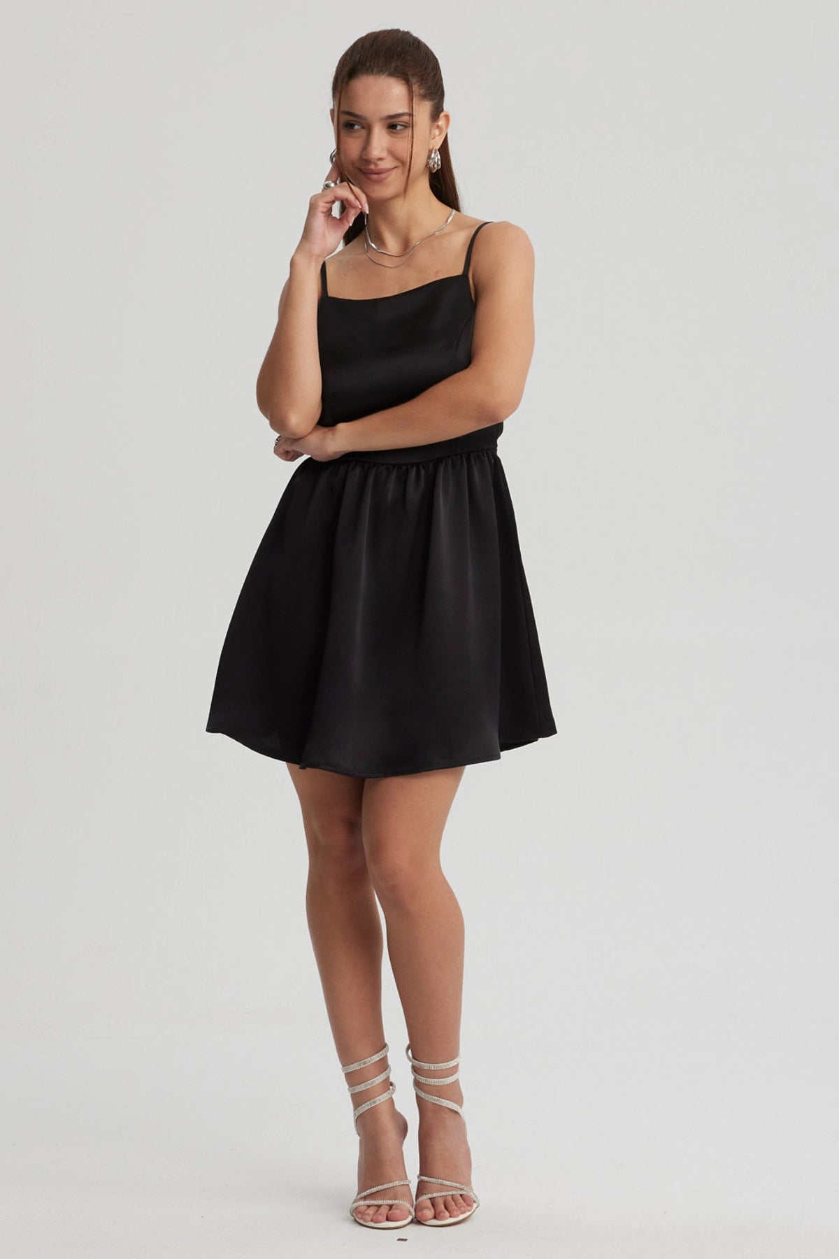 Vestido Mujer Mini Satín Negro