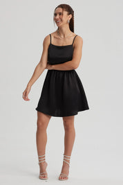 Vestido Mujer Mini Satín Negro