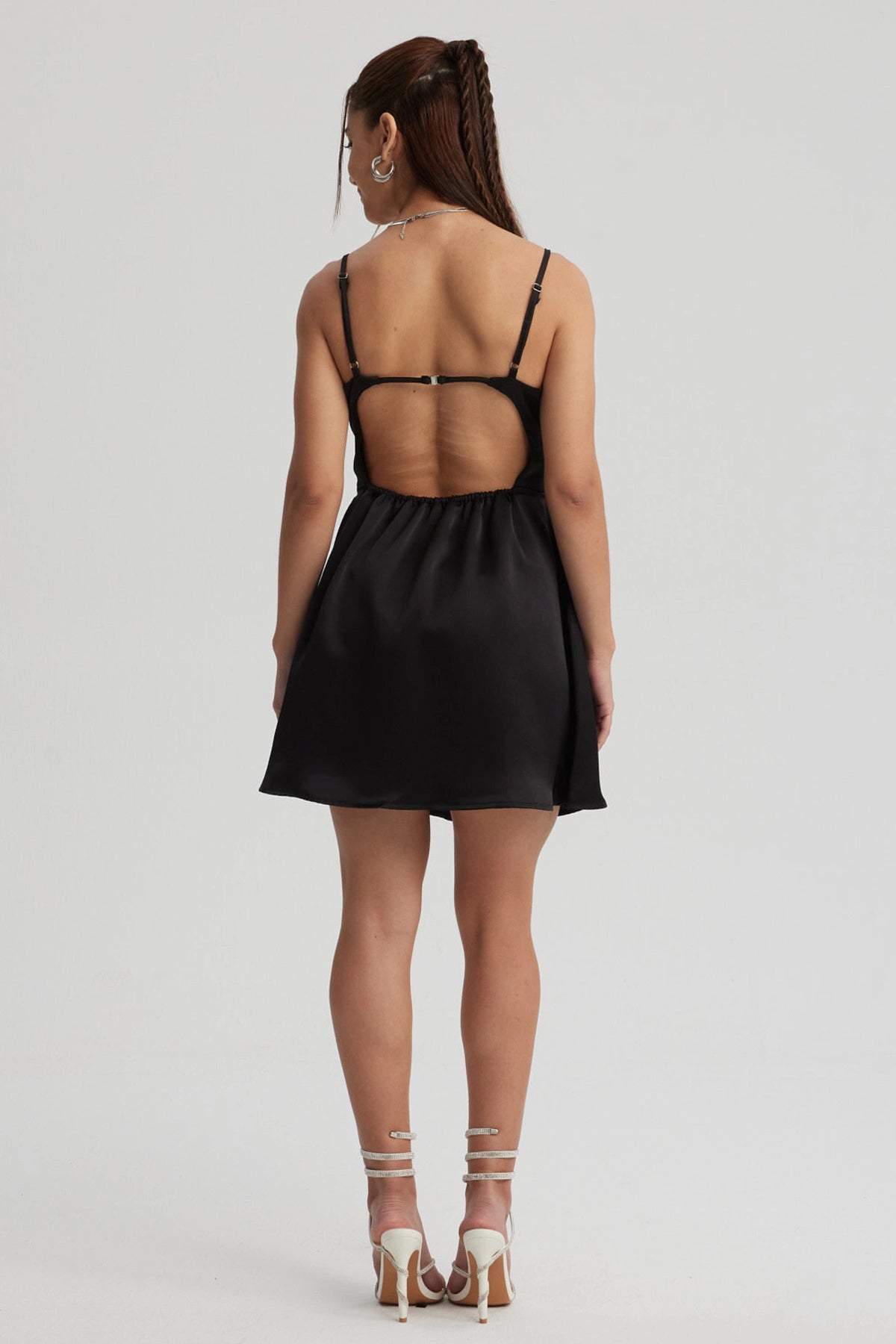 Vestido Mujer Mini Satín Negro