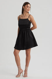 Vestido Mujer Mini Satín Negro