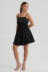 Vestido Mujer Mini Satín Negro