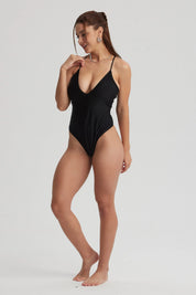 Traje de Baño Mujer Entero Escote Profundo Negro