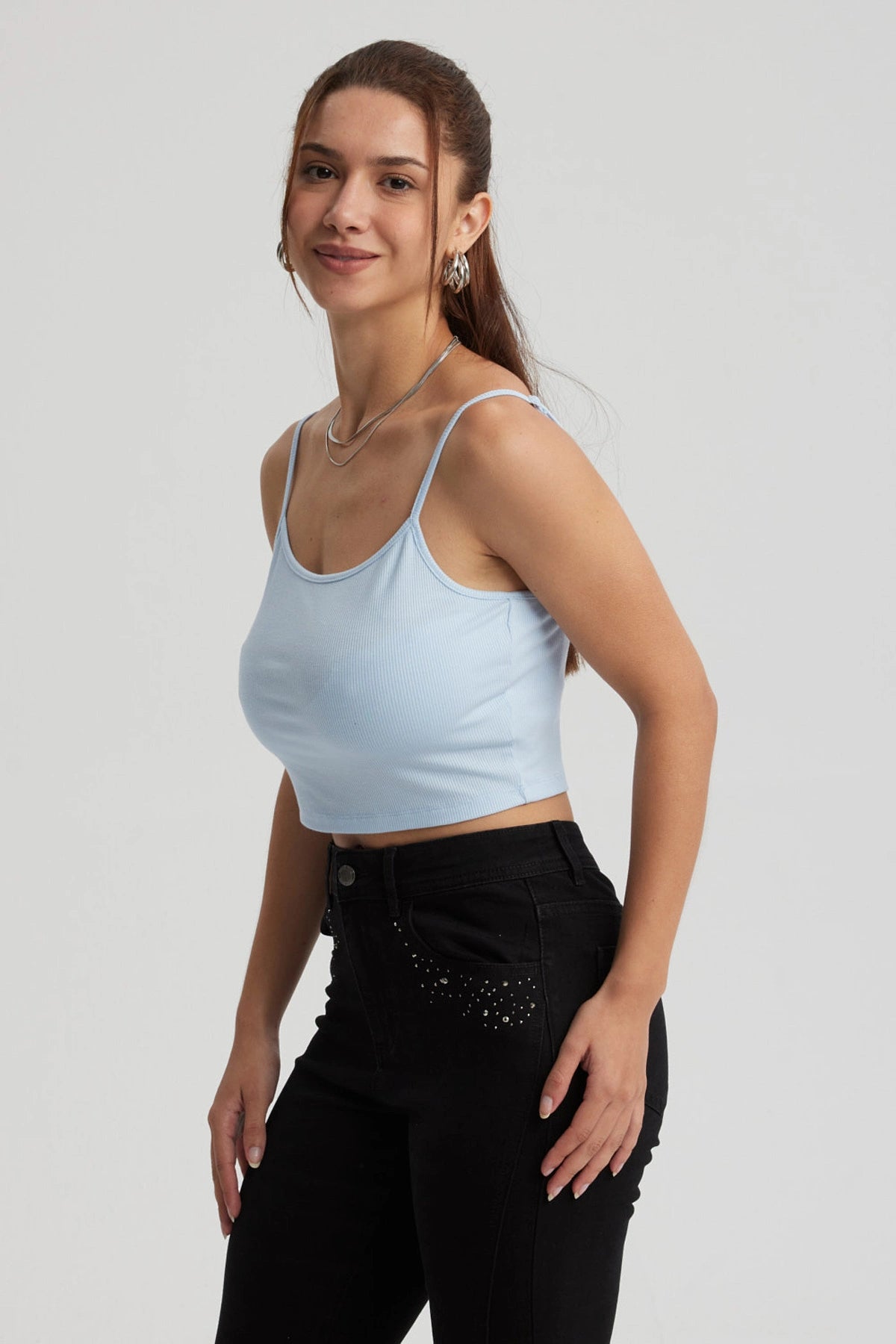 Peto Mujer Crop Rib Celeste Oscuro