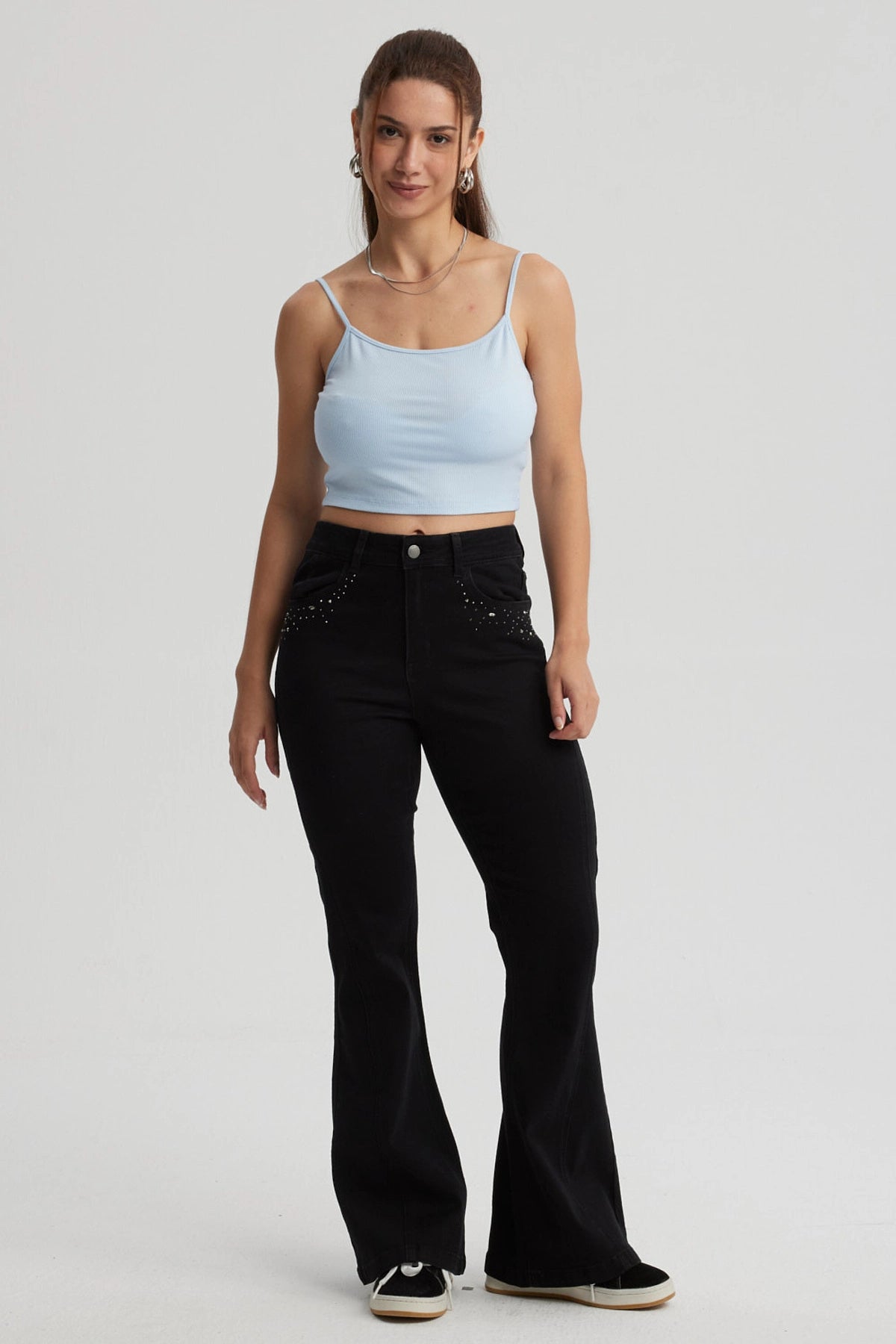 Peto Mujer Crop Rib Celeste Oscuro