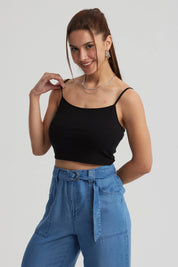 Peto Mujer Crop Rib Negro