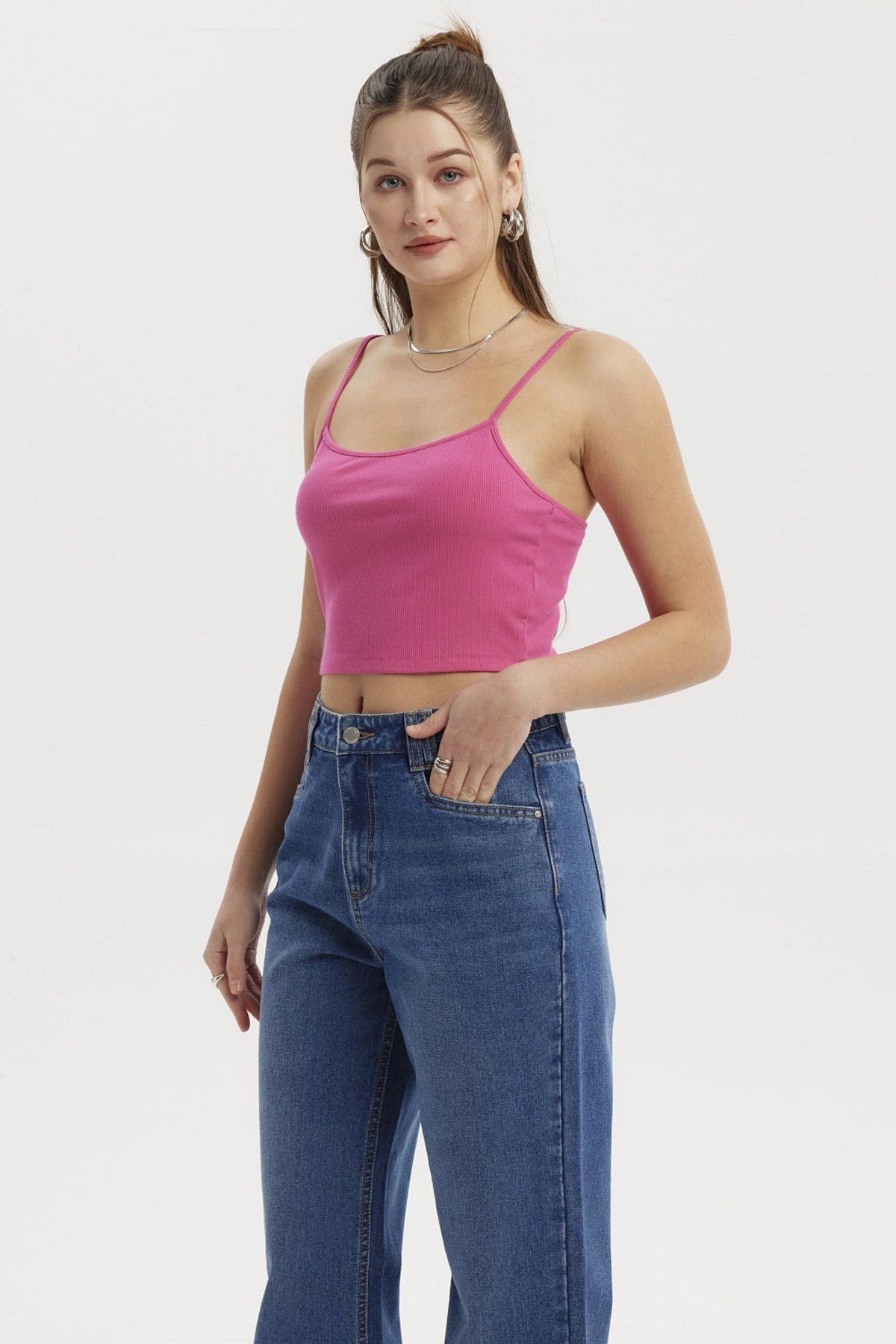 Peto Mujer Crop Rib Rosado