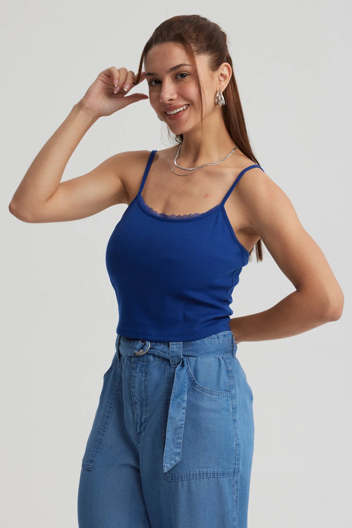 Peto Mujer Encaje Crop Azul