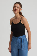 Peto Mujer Encaje Crop Negro