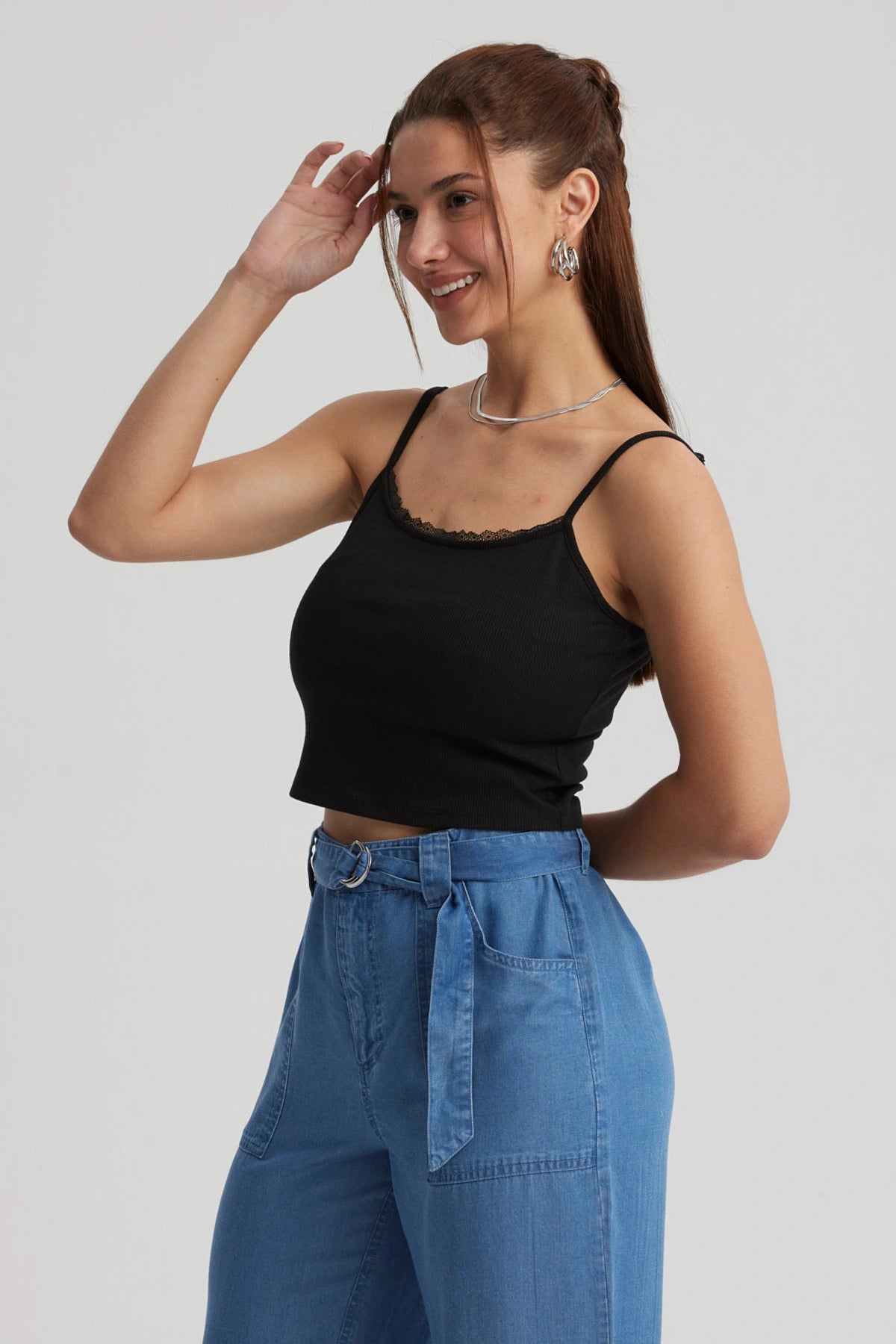 Peto Mujer Encaje Crop Negro