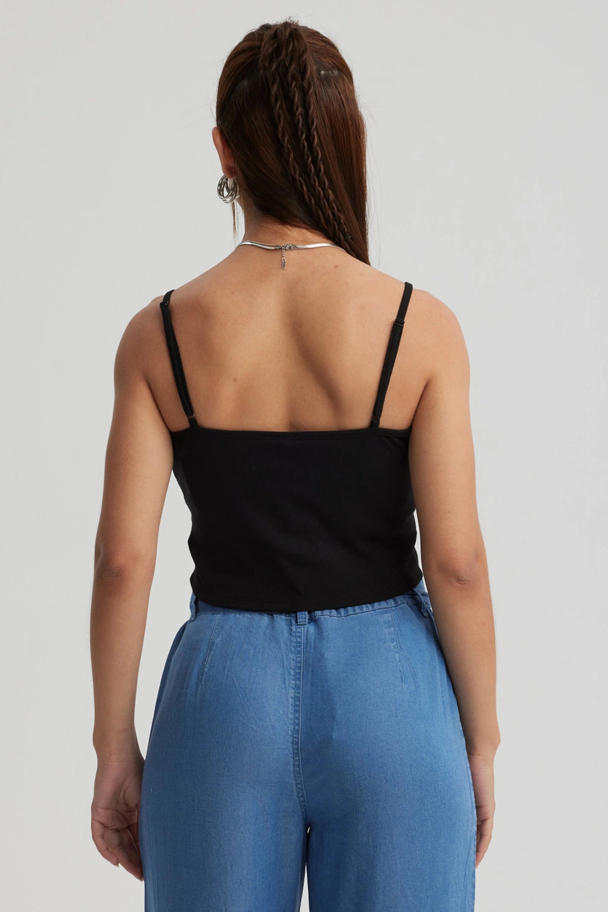 Peto Mujer Encaje Crop Negro