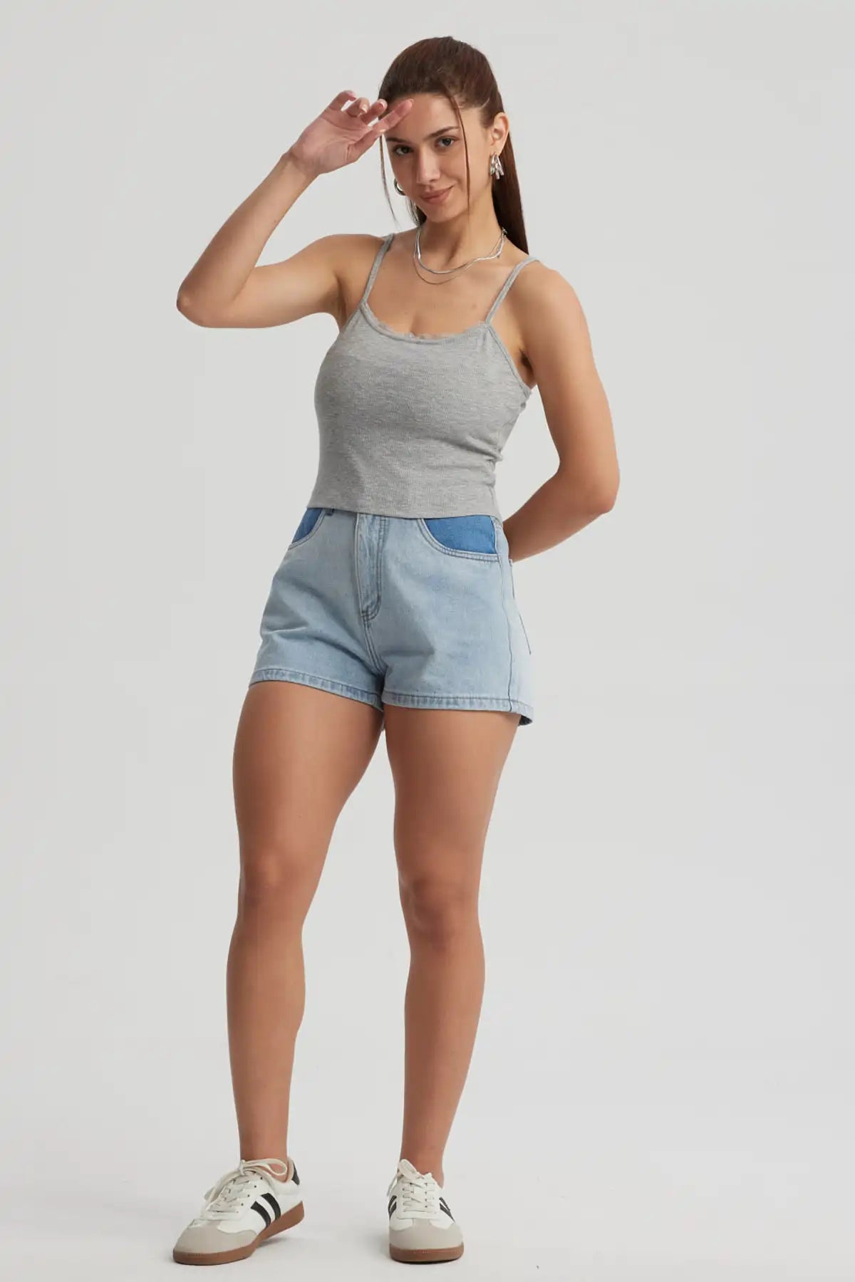Peto Mujer Encaje Crop Gris Melange