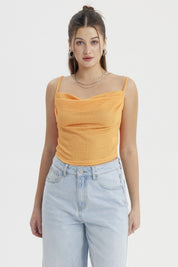 Polera Mujer Escote Drapeado Naranjo