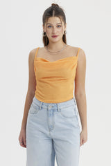 Polera Mujer Escote Drapeado Naranjo