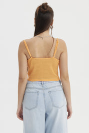 Polera Mujer Escote Drapeado Naranjo