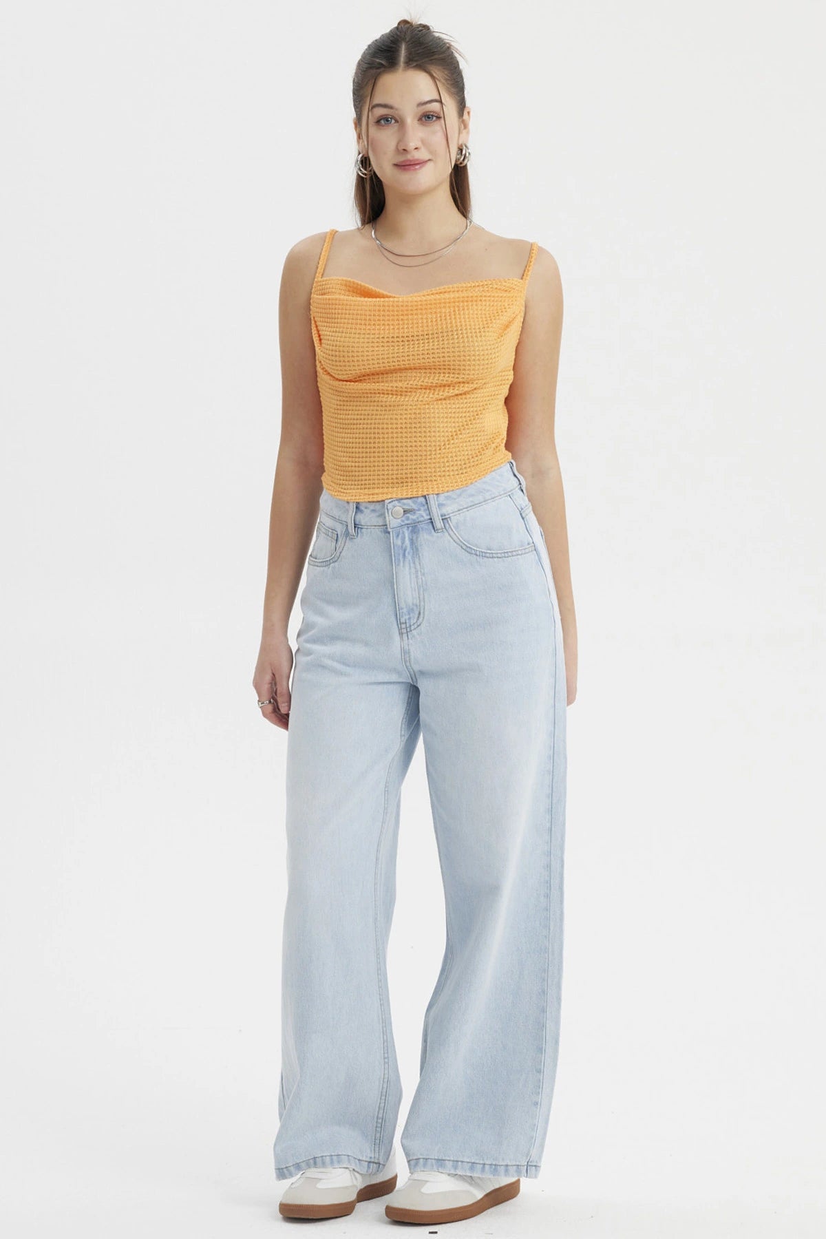 Polera Mujer Escote Drapeado Naranjo