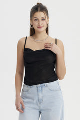 Polera Mujer Escote Drapeado Negro