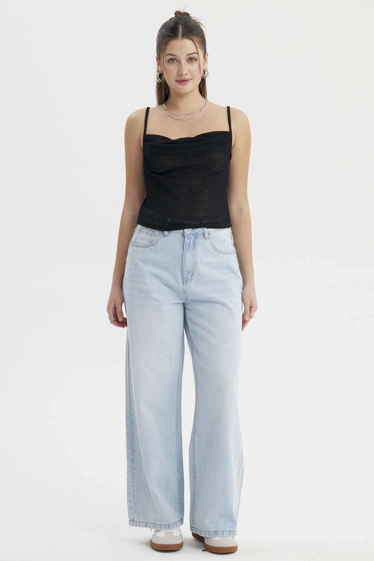 Polera Mujer Escote Drapeado Negro