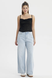 Polera Mujer Escote Drapeado Negro