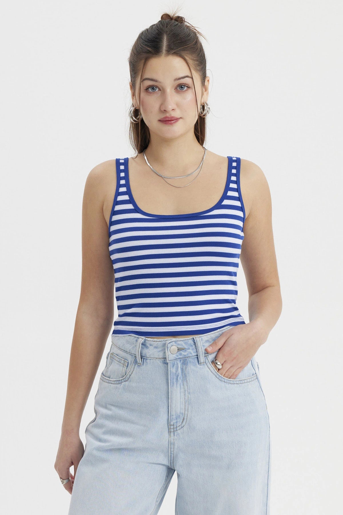 Polera Mujer Escote Cuadrado Azul