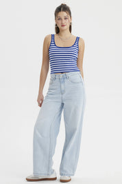 Polera Mujer Escote Cuadrado Azul