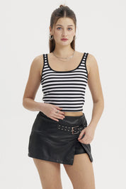 Polera Mujer Escote Cuadrado Negro / Blanco