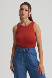 Polera Mujer Recogido Costado Terracota