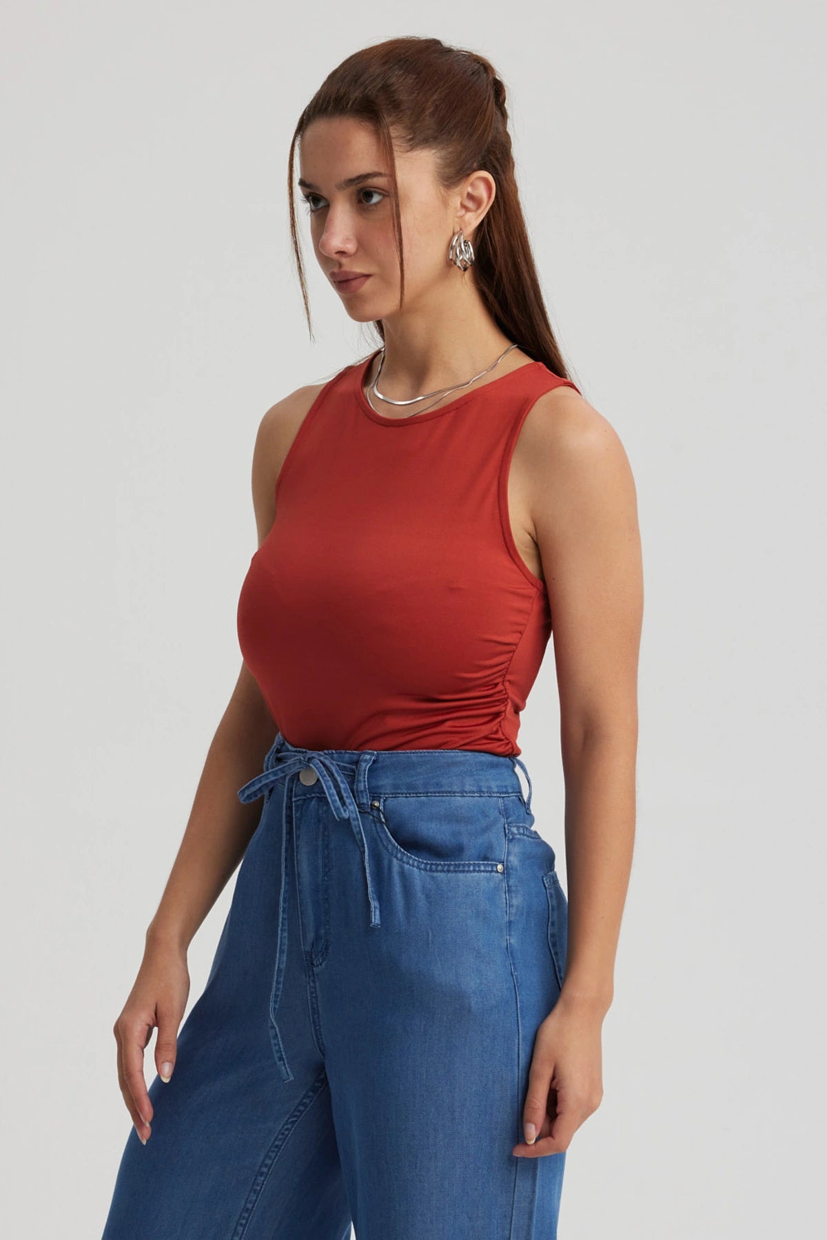 Polera Mujer Recogido Costado Terracota