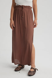 Falda Mujer Larga Abertura Café