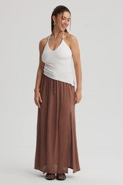 Falda Mujer Larga Abertura Café