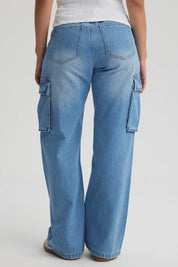 Jeans Mujer Cargo Calce Recto Azul
