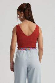 Polera Mujer Textura Escote V Terracota