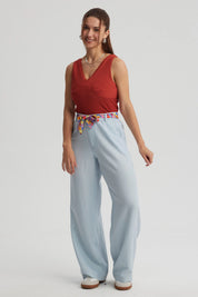 Polera Mujer Textura Escote V Terracota