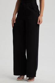 Pantalón Mujer Wide Leg Bolsillo Trasero Negro