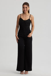 Pantalón Mujer Wide Leg Bolsillo Trasero Negro