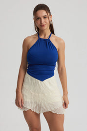 Polera Mujer Amarra Cuello Azul