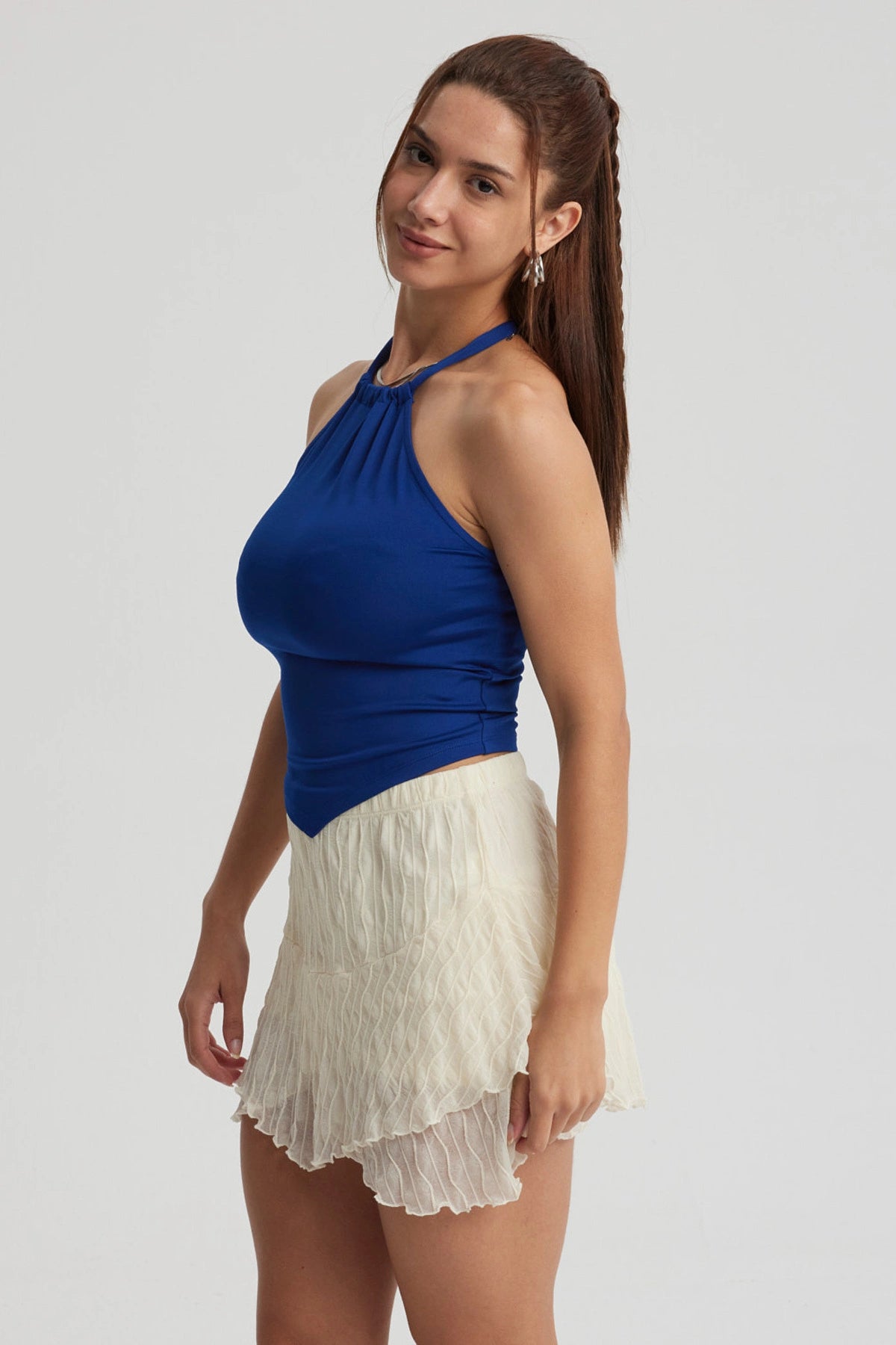 Polera Mujer Amarra Cuello Azul