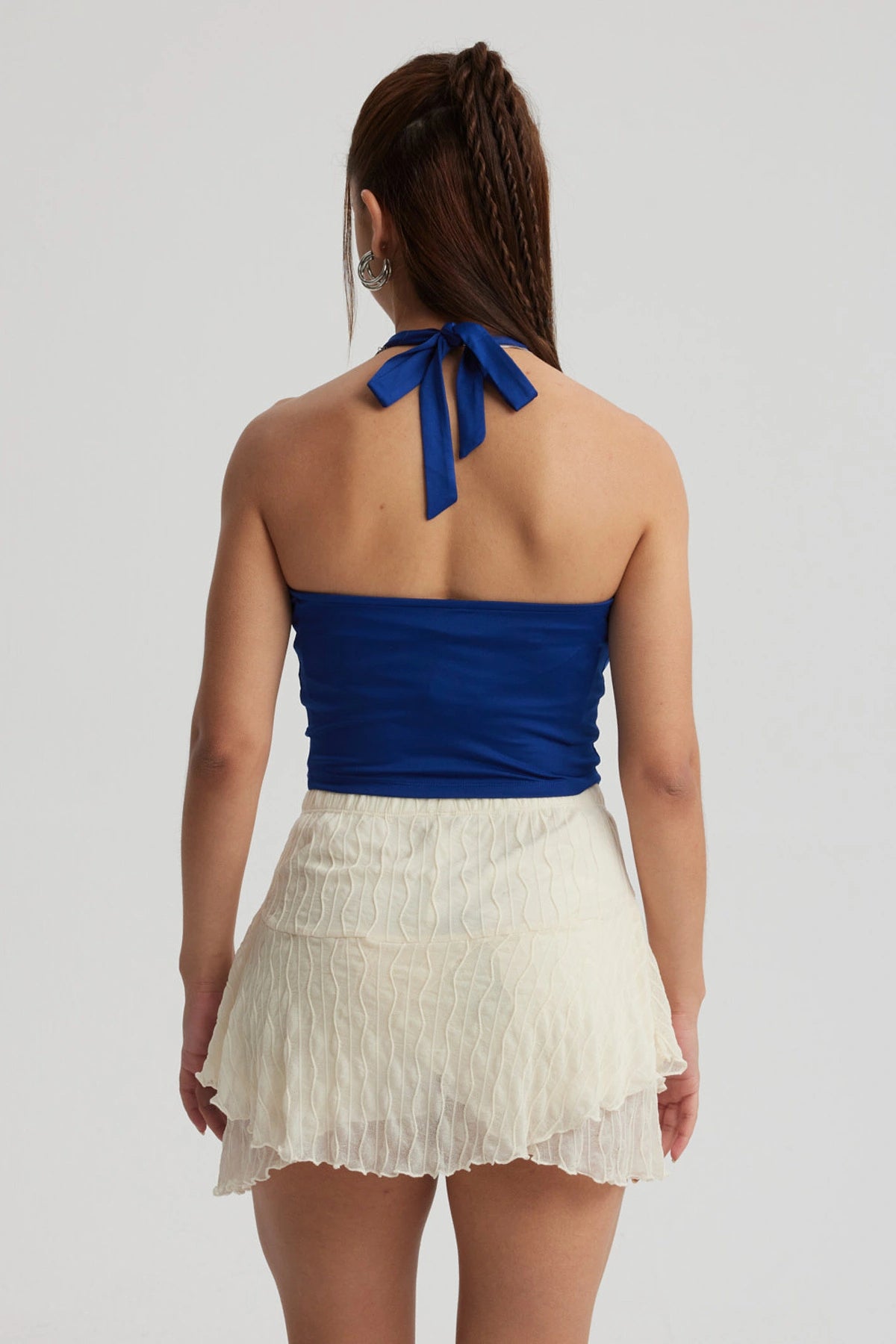 Polera Mujer Amarra Cuello Azul